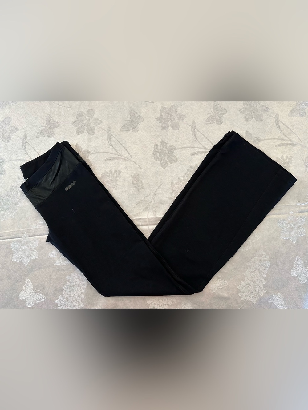 Bebe Sport BBSP Black Faux Leather Waist Flare Yoga Pants Y2K S